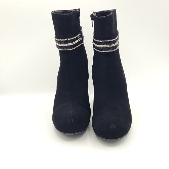 Madeline Stuart black suede heels ankle booties rhinestone strap women's size 8 - Picture 7 of 9